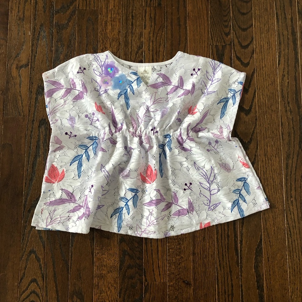 Disney Parks Girls 4/4T White/Pink/Purple Floral Disney's Frozen Caftan Cover-Up